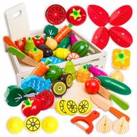 DREWNIANE WARZYWA I OWOCE NA MAGNES ZESTAW DO KROJENIA ZABAWKA EDUKACYJNA