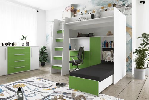 Łóżko piętrowe JSM7 z sofą i biurkiem granatowe + materac Elena na Arena.pl