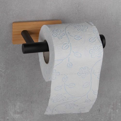 Uchwyt na papier toaletowy stal bambus czarny samoprzylepny na taśmę 3M na Arena.pl