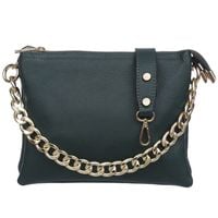 VERA PELLE torebka skórzana listonoszka z łańcuchem V536 c.zielona