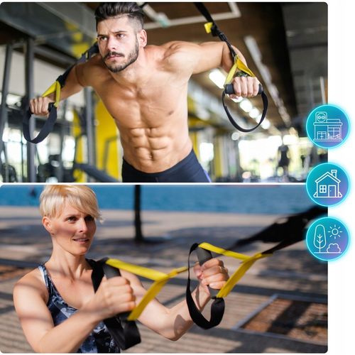 TAŚMY DO ĆWICZEŃ TRX CROSSFIT PASY TRENINGOWE Z AKCESORIAMI WYSOKA JAKOŚĆ na Arena.pl