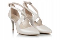 Buty ślubne taneczne skóra perła ekru z paskami 37