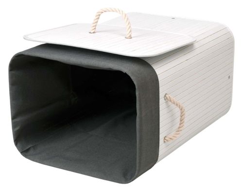 Kosz na pranie bambusowy z pokrywą 80L biało-szary na Arena.pl