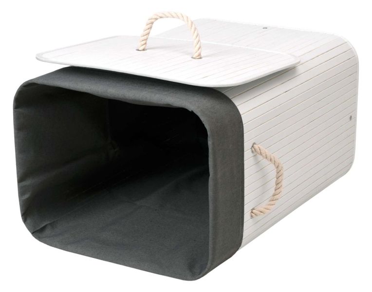 Kosz na pranie bambusowy z pokrywą 80L biało-szary zdjęcie 6