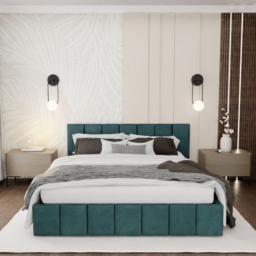 ŁÓŻKO TAPICEROWANE 160x200 ŁÓŻKO PODWÓJNE PREMIUM Z POJEMNIKIEM TURKUSOWE na Arena.pl