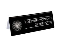 tabliczka informacyjna na stół ZDEZYNFEKOWANO + logo 15x5,5 cm grawer