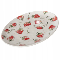 PÓŁMISEK CERAMICZNY OWALNY BIAŁY WZÓR TRUSKAWKI 39x31 DUŻY TALERZ