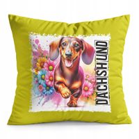 PODUSZKA ŻÓŁTA PREZENT - PIES PIESEK RASA JAMNIK DACHSHUND HOT DOG