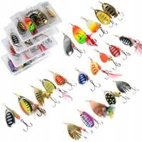 20x BLACHA OBROTÓWKA zestaw szczupak okoń + 4x PUDEŁKO - różne