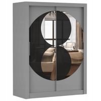 Szafa przesuwna CHANDU 150x64 SZARY/SZARY+LUSTRO półki pojemna PRODUCENT
