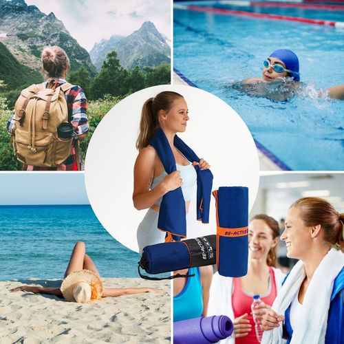 Ręcznik Szybkoschnący Z Mikrofibry 180X100Cm Granatowo-Pomarańczowy na Arena.pl