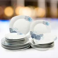 SERWIS OBIADOWY PORCELANOWY ZESTAW TALERZY BIAŁY NA 6 OSÓB WZÓR KSZTAŁTY