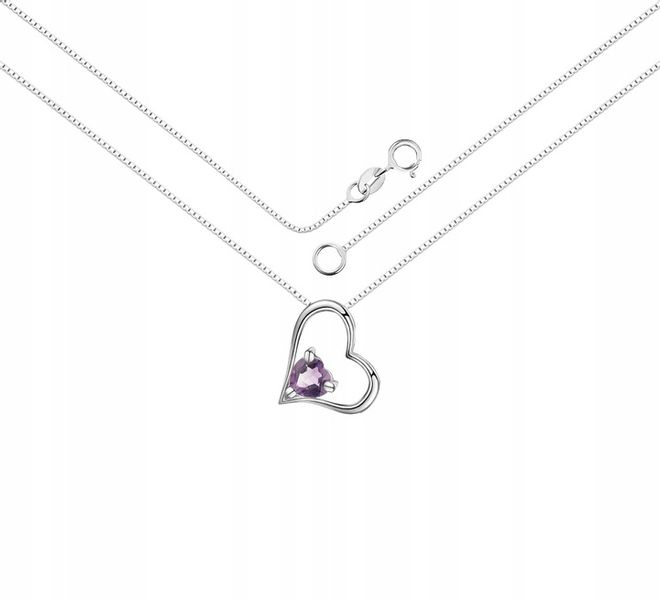 SREBRNY NASZYJNIK 925 AMETYST SERCE SERDUSZKO + GRATISY zdjęcie 8