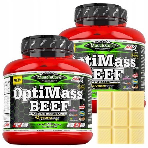 Gainer bez Cukru 5kg OptiMass Beef BCAA Glutamina Węglowodany Beef Protein na Arena.pl
