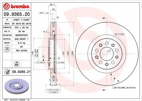TARCZA HAM PRZOD 330X28 V BREMBO na Arena.pl