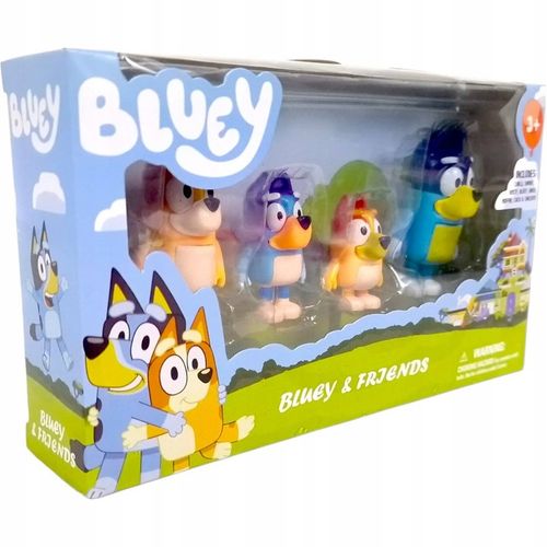 BLUEY ZESTAW 4 FIGUREK RODZINKA FIGURKI BINGO CHILI BANDIT MAMA PREZENT 8CM na Arena.pl