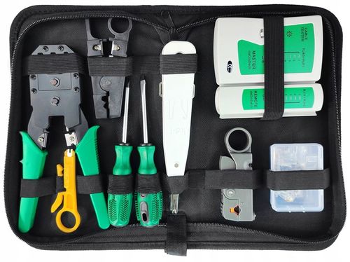 TESTER KABLI SIECIOWYCH WTYK RJ45 ZESTAW NARZĘDZI ŚCIĄGACZ ZACISKARKA LAN3 na Arena.pl