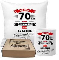 ZESTAW PODUSZKA I KUBEK ORYGINALNY PREZENT 70 LAT NA URODZINY