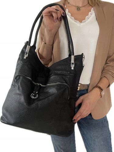 Torebka damska worek skóra ekologiczna czarna codzienna na Arena.pl