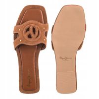 Buty Klapki Skórzane Damskie Pepe Jeans Frida Soft Tan Brown Brązowe R38