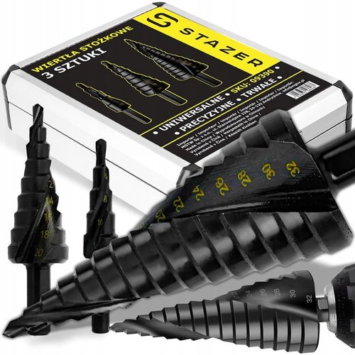 WIERTŁA STOŻKOWE STOPNIOWE DO METALU DREWNA PLASTIKU BLACH ZESTAW na Arena.pl