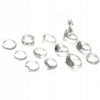 Srebrny ZESTAW PIERŚCIONKÓW RETRO PUNK BOHO 93