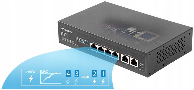 SWITCH LANBERG 4X 100MB POE+/2X RACK 60W 10' 19' zdjęcie 12