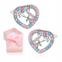 Kolczyki Srebrne Jednorożce w Sercu Kolczyki dla Dziewczynki Sztyft Prezent