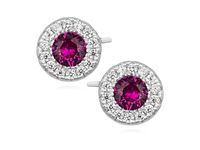 RODOWANE OKRĄGŁE SREBRNE KOLCZYKI RUBIN CYRKONIE