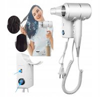 Suszarka Do Włosów Hotelowa Ścienna 2000W Z Jonizacją Mocna Uchwyt Z Usb