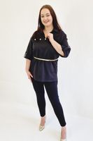 Elegancka Bluzka z Kołnierzykiem i Złotym Paskiem Czarna 40