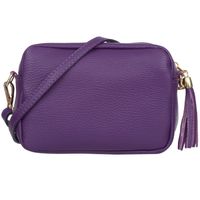 VERA PELLE torebka damska skórzana listonoszka z paskiem V491 fioletowa