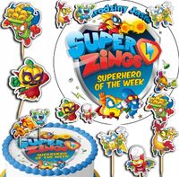 ZESTAW OPŁATEK NA TORT 20CM + TOPPERY PAPIEROWE - SUPER ZINGS 15CM 18CM