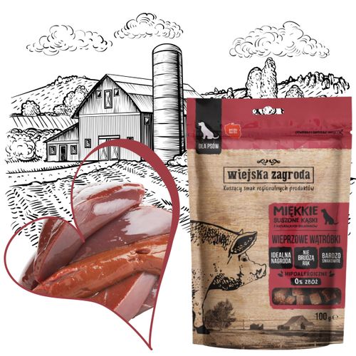 przysmaki dla psa wiejska zagroda suszone kąski wieprzowe wątróbki 100g na Arena.pl