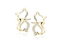 POZŁACANE SREBRNE KOLCZYKI KOTKI BIAŁE CYRKONIE