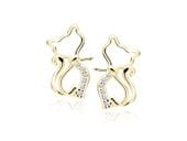 POZŁACANE SREBRNE KOLCZYKI KOTKI BIAŁE CYRKONIE