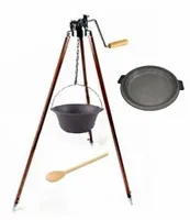 KOCIOŁEK ŻELIWNY 11L z pokrywka + nogi teleskopowe trójnóg regulowany 180