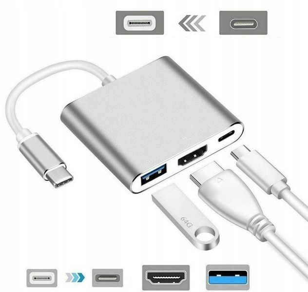 Adapter Przejściówka HUB 3w1 MHL HUB USB C HDMI 4K do MacBook Samsung zdjęcie 4