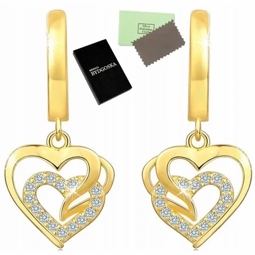 ZLOTE KOLCZYKI WISZĄCE SERCA, KOLCZYKI ANGIELSKIE SREBRO POZŁCANE zdjęcie 1