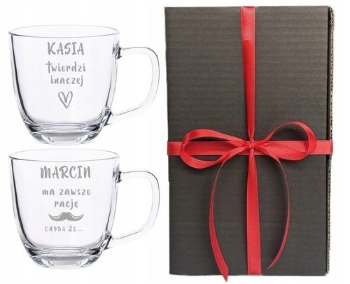2 Duże Szklane Kubki Grawer LOGO 420ml Prezent dla pary Walentynki WZORY na Arena.pl