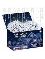 Sople świetlne LED 300 – kurtyna 8,3 m, biały zimny, 8 trybów świecenia