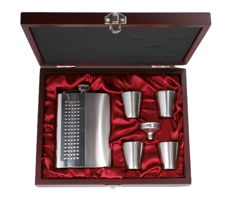 Elegancka Srebrna Piersiówka 8 oz z 4 Kieliszkami i Lejkiem na Arena.pl