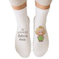 Śmieszne Skarpetki Damskie Białe z Nadrukiem Prezent dla Babci