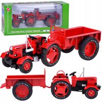 Czerwony Metalowy Traktor z przyczepką Skrętne Gumowe koła 1:18 ZA5202