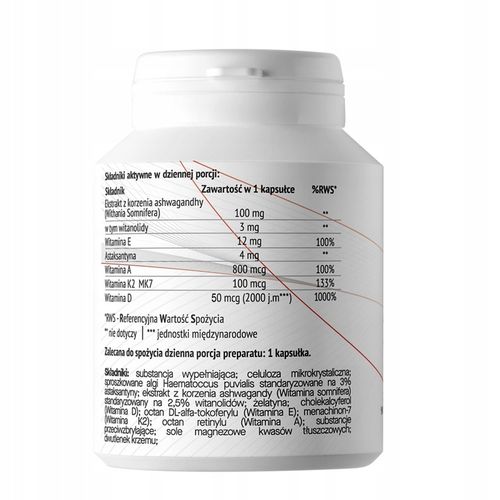 ADEK PRO KOMPLEKS WITAMIN 100% : A,D3,E,K2 MK-7 + ASTAKSANTYNA + ASHWAGANDA na Arena.pl