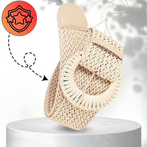 Pasek słomiany beżowy elastyczny pas na talię pleciony szeroki na Arena.pl