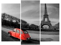 70 90CM OBRAZ 3 ELEM CZERWONE AUTO WIEŻY EIFFLA ŚCIENNY DRUK PŁÓTNO