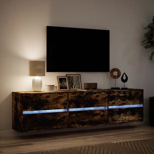 Ścienna szafka pod TV, z LED, przydymiony dąb, 180x31x45 cm na Arena.pl