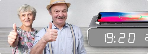 BEZPRZEWODOWA INDUKCYJNA ŁADOWARKA QI CYFROWY ZEGAR BUDZIK TERMOMETR na Arena.pl