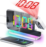 BUDZIK CYFROWY Z PODŚWIETLENIEM RGB LED I PROJEKTOREM ZEGAR LUSTRZANY BIAŁY